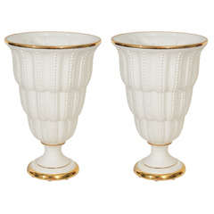 Pair of Exquisite Bisque Porcelain Urn Form Lamps by Limoge