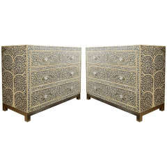Pair of Indian   Grey & White Inlaid Bone Bureau