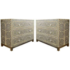 Pair of Indian   Grey & White Inlaid Bone Bureau