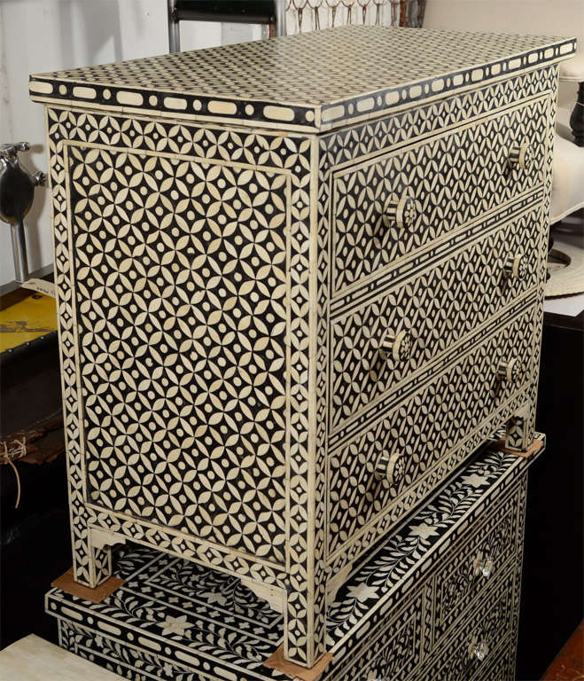 Black and White Bone Bureau with classic geometric patterns.