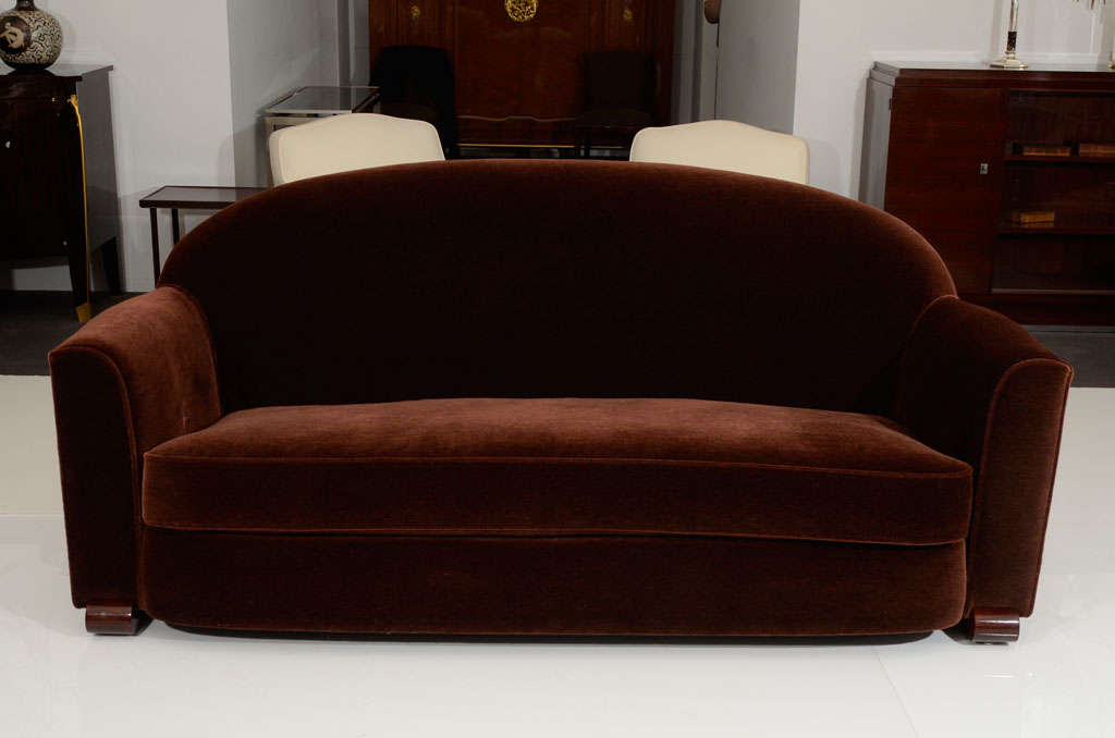 Fine Upholstered Art Deco Sofa by Jules Leleu<br />
<br />
Arm Height: 24”<br />
Seat Height: 17”