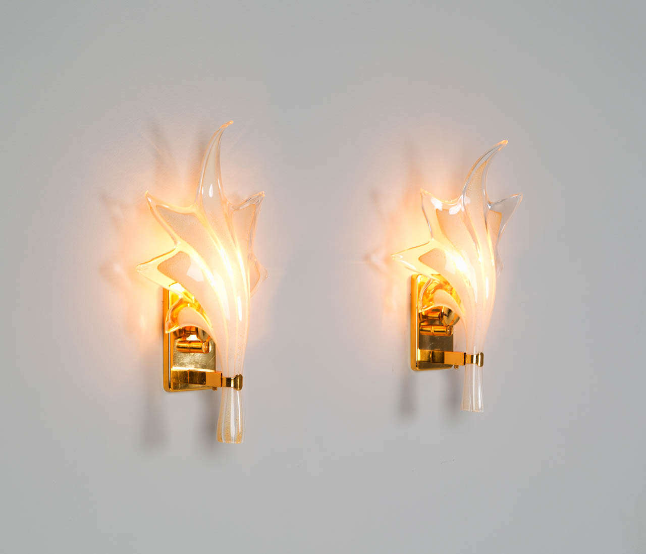Brass Sconces With Handmade Organic Glass Leaves