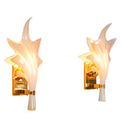 Brass Sconces With Handmade Organic Glass Leaves