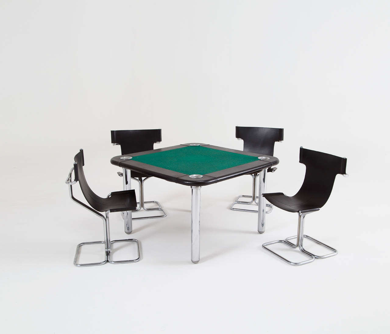 Late 20th Century Chrome and Leather Game/Card Table and Chairs