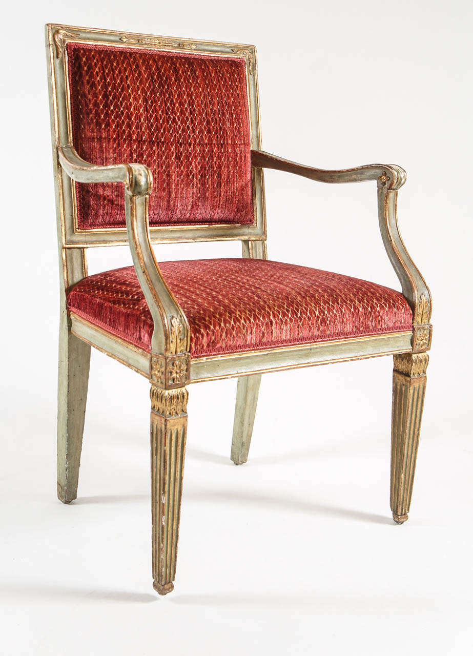 Parcel Gilt and Painted Italian Armchair, c. 1785