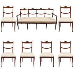 Antique Rare Italian Suite of Six Chairs and Settee, c. 1810