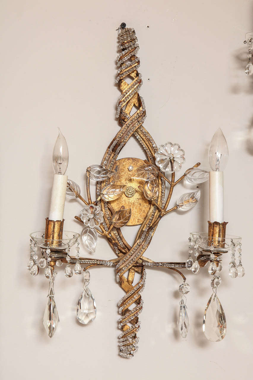 A Pair of Two Light French Bagues Wall Sconces