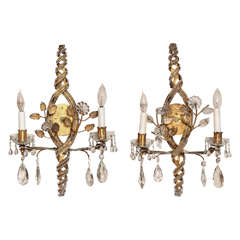 A Pair of Two Light French Bagues Wall Sconces