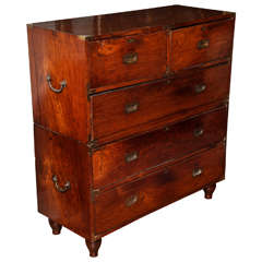 An Anglo Indian Two Part Hardwood 5-Drawer Campaign Chest