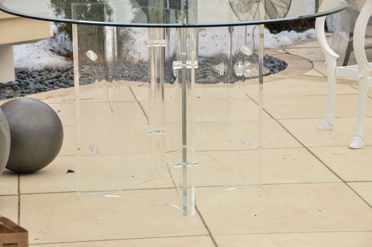 Vintage Lucite Dining/Center Table with Beveled Glass Top In Excellent Condition In Water Mill, NY