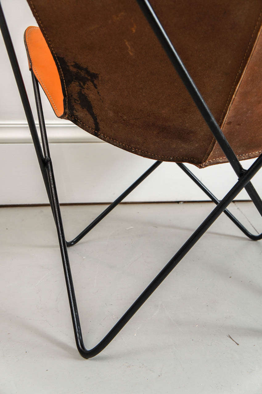 Iron Mid-Century Hardoy Butterfly Chair in Leather