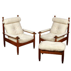 Beautiful set of wood armchairs and ottoman
