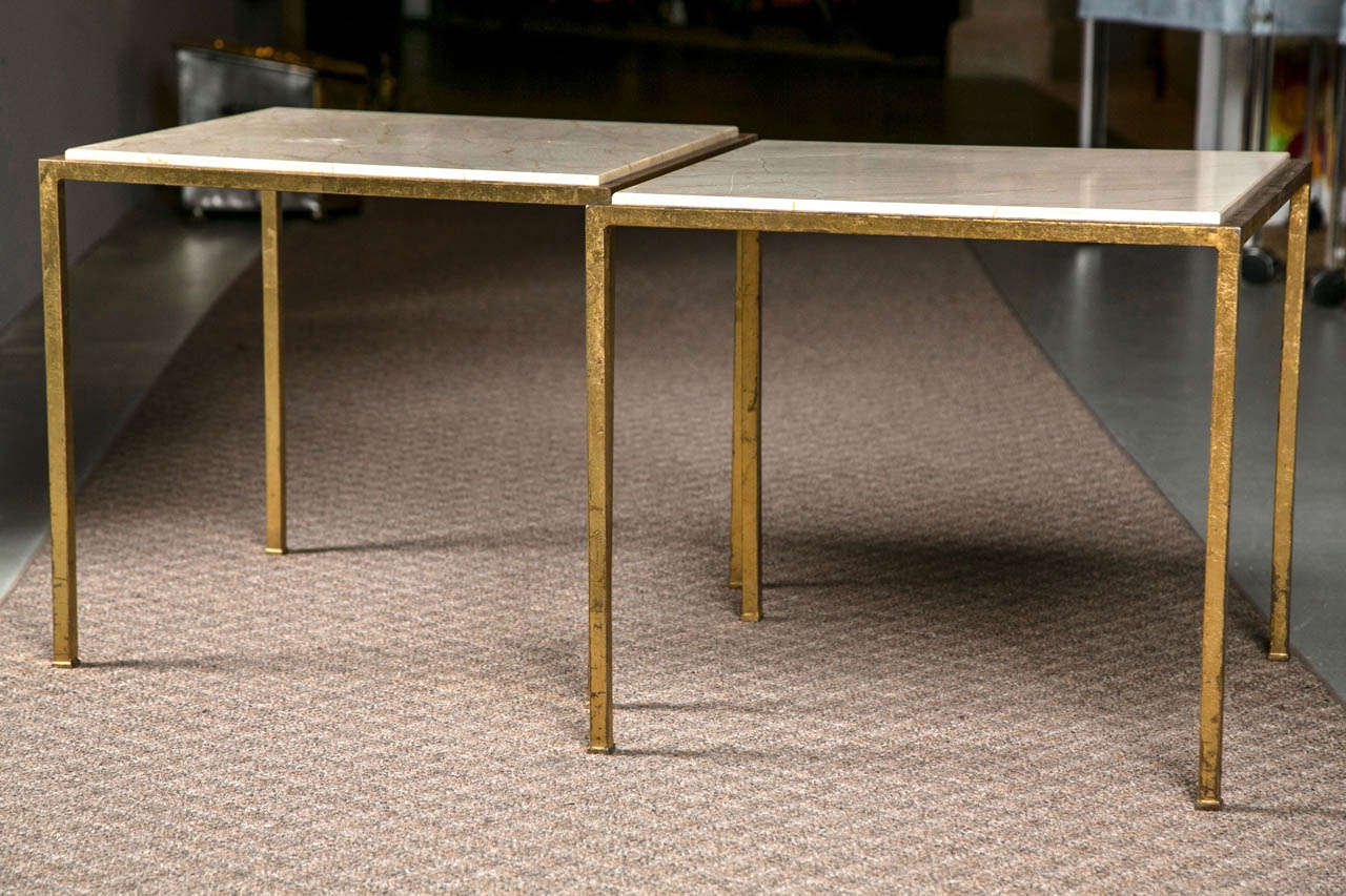 A great pair of Mid Century Iron Gilt tables with Marble tops.