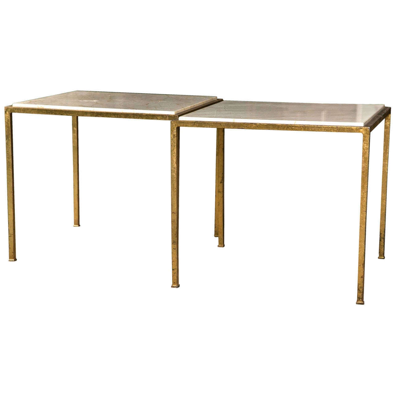 Pair of Marble and Gilded Iron Tables For Sale