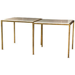 Pair of Marble and Gilded Iron Tables