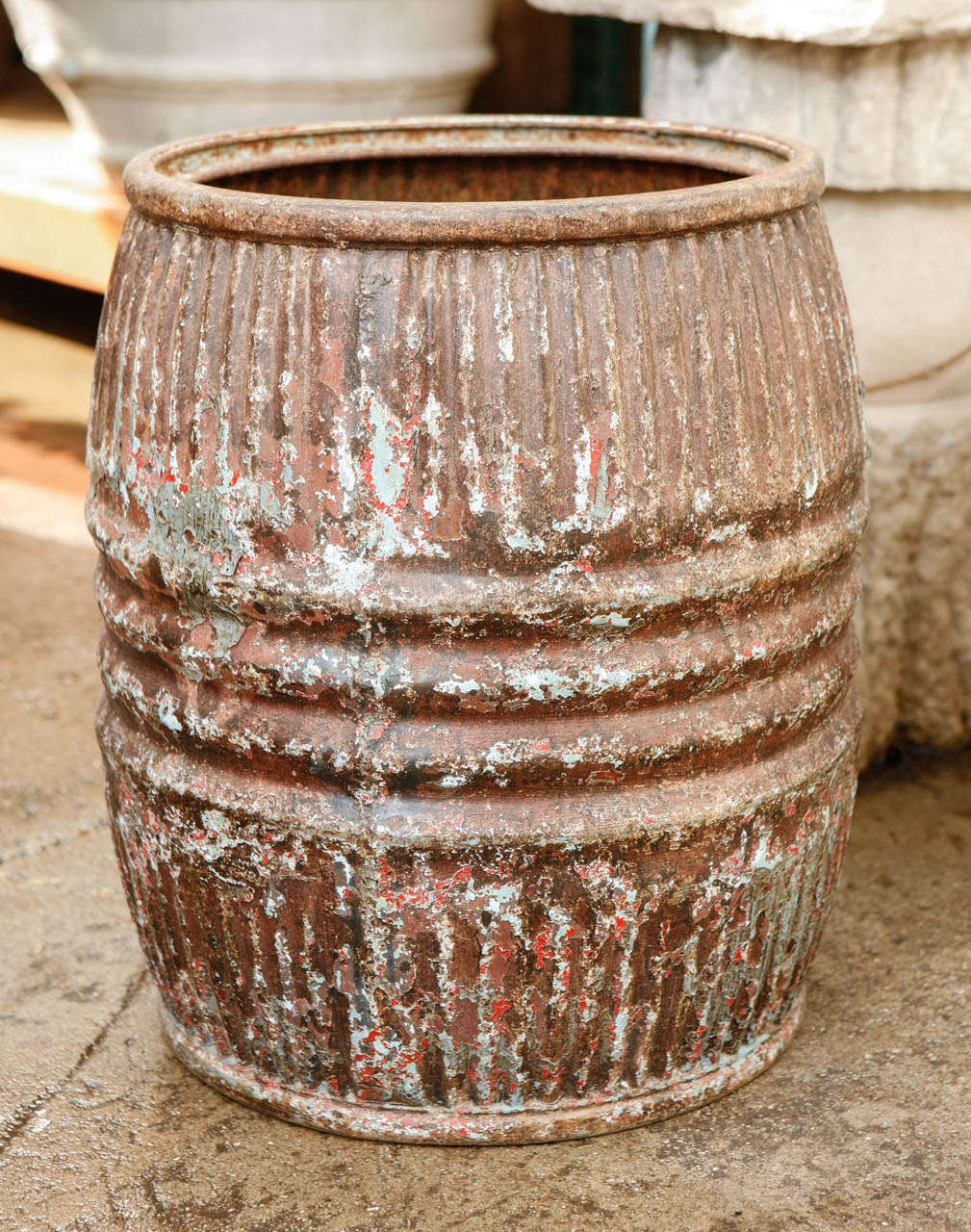 Vintage India metal barrel.
