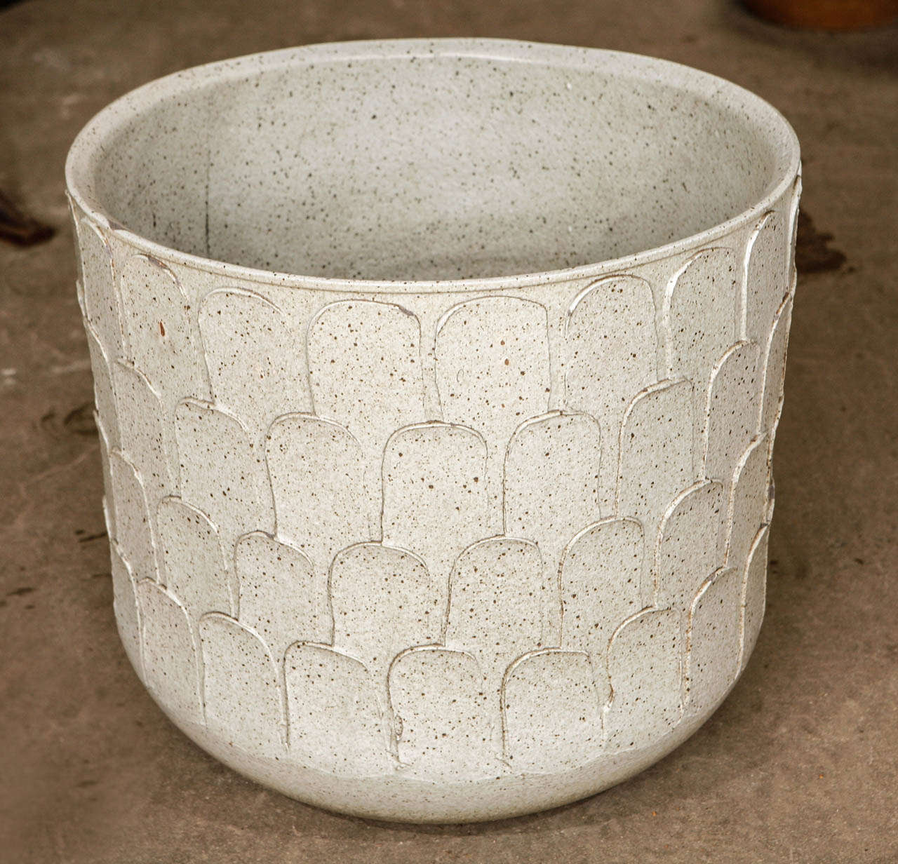 David Cressey Leaf Pattern  or Thumbprint White Stoneware Ceramic Planter, Architectural Pottery