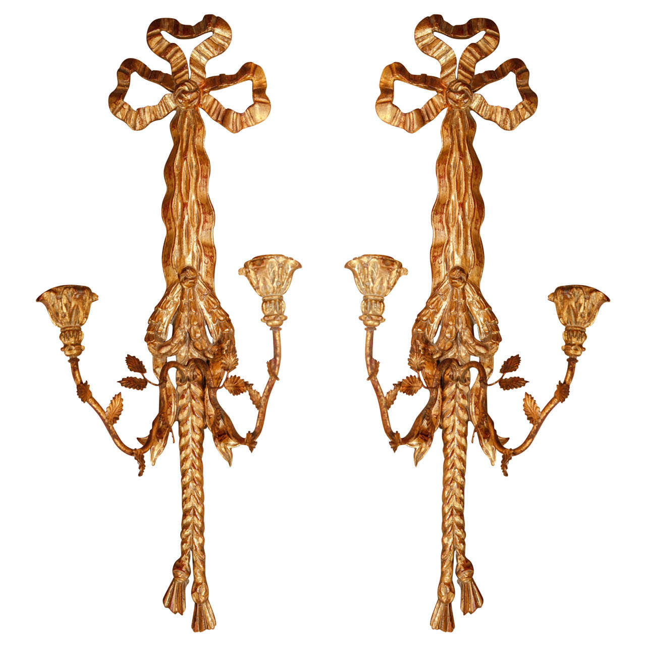 A Vintage Pair of Gold Leafed Wall Mounted Sconces