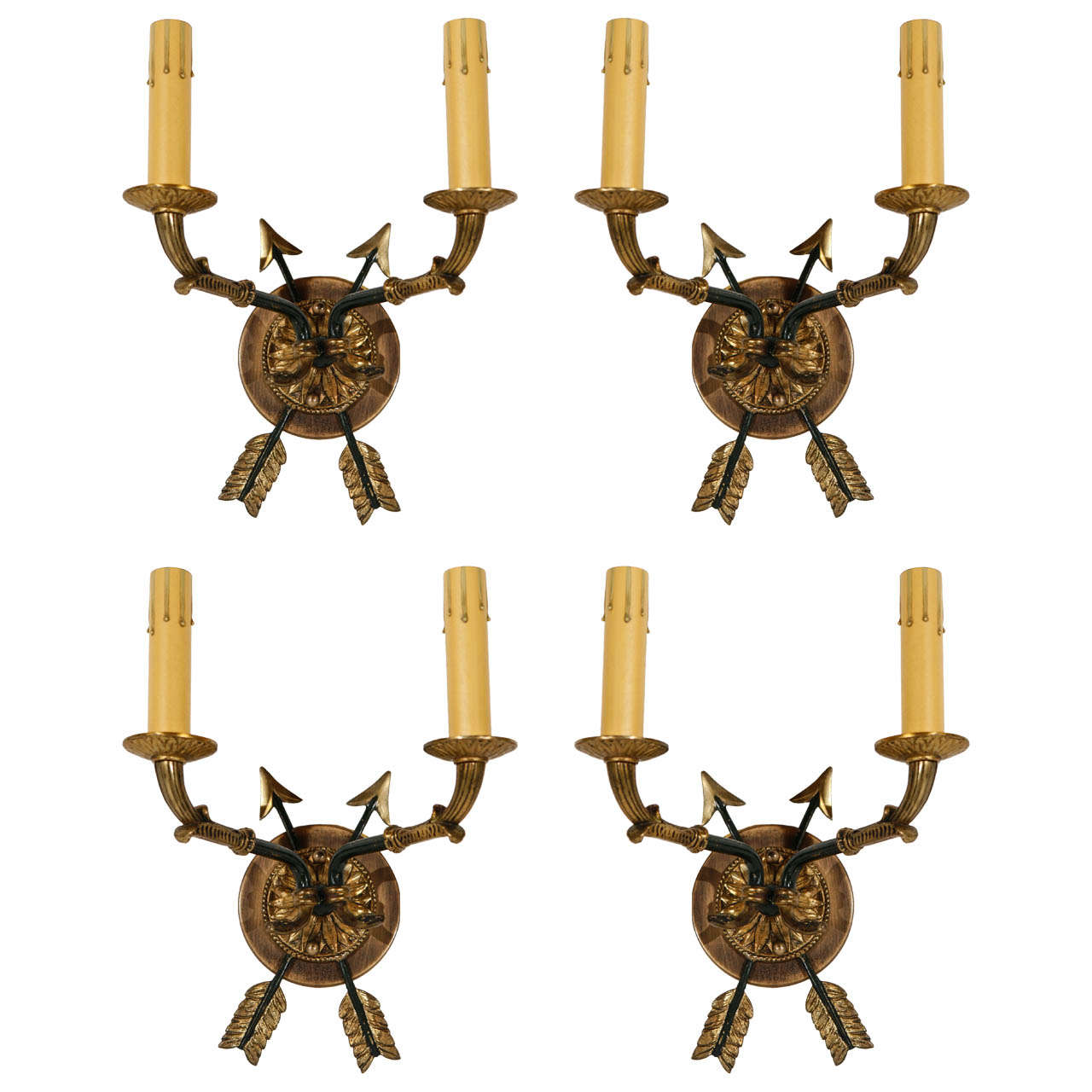 Set of Four French Bronze Arrows Sconces