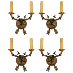 Set of Four French Bronze Arrows Sconces