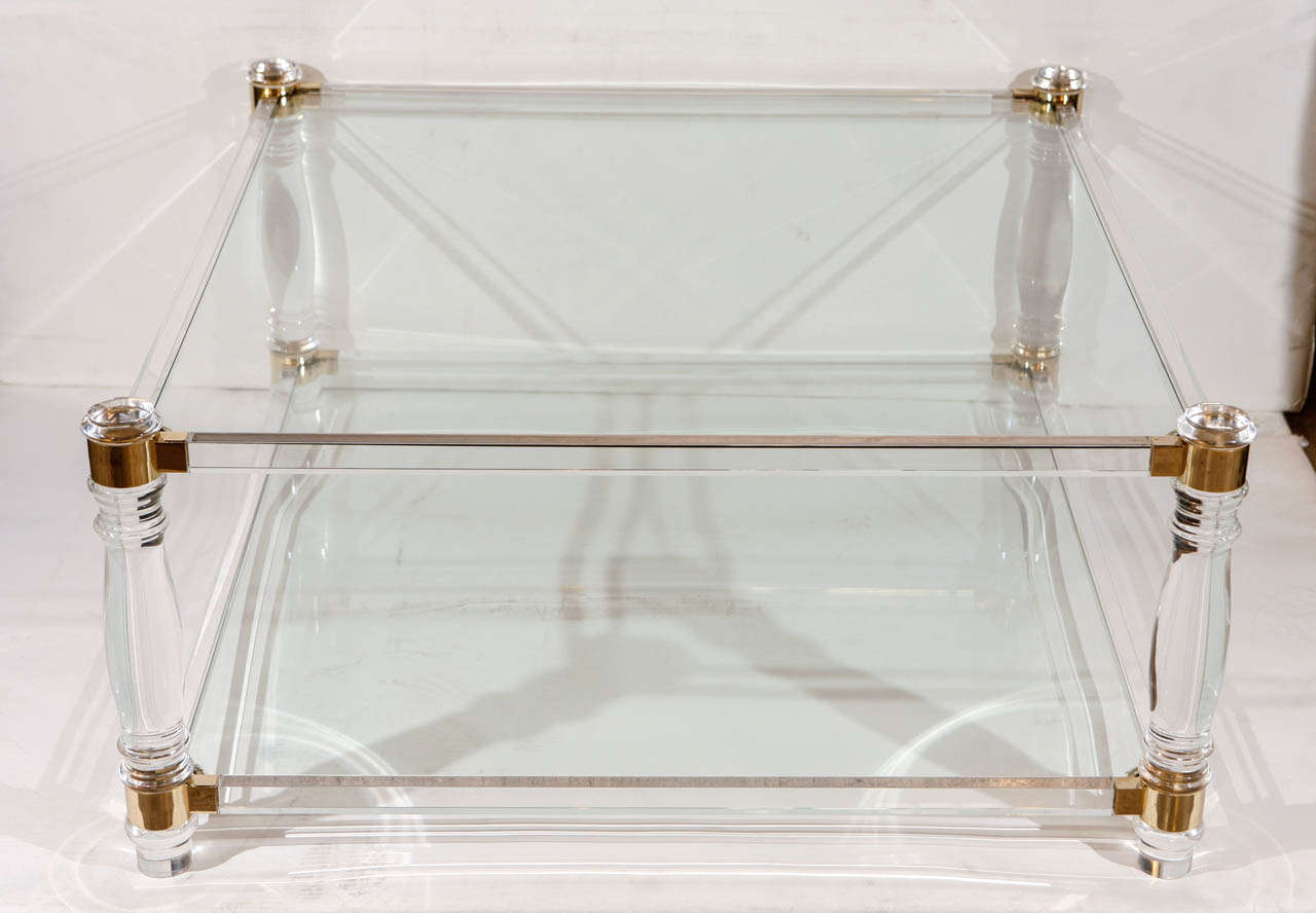 Mid-Century Modern A Mid Century Lucite and Brass Coffee Table