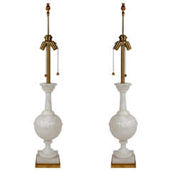 Vintage Pair of Alabaster Lamps by Marbro