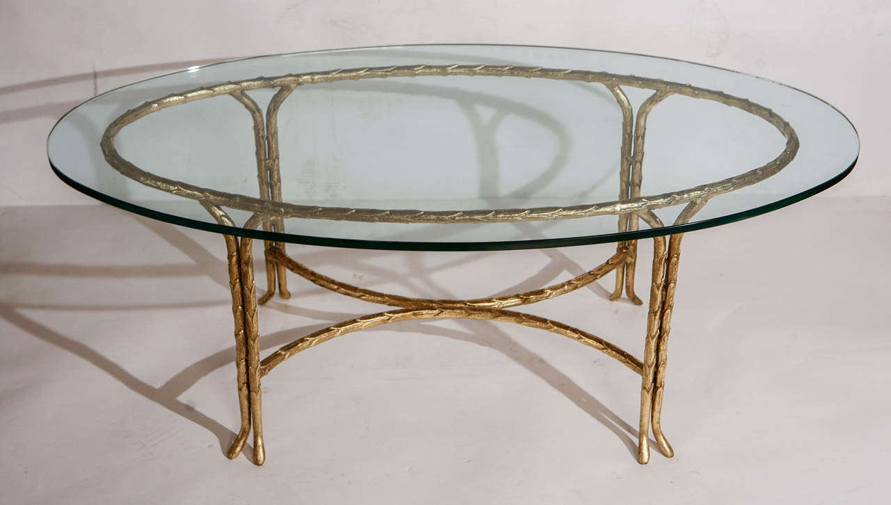 Hollywood Regency Gold Leafed Maison Bagues Oval Coffee Table