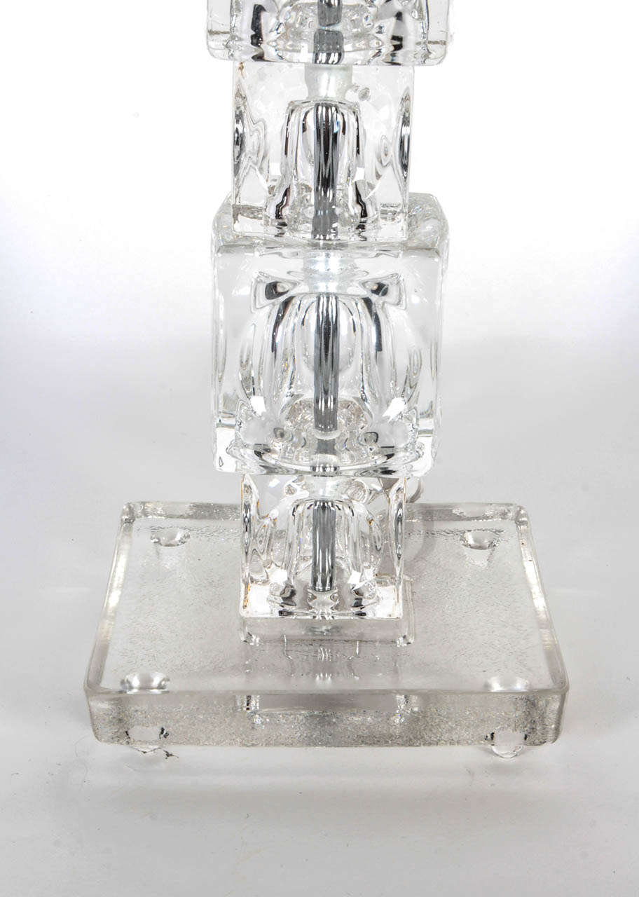 Scandinavian Modern Pair of Stacked Crystal Block Lamps by Orrefors