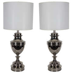 Pair of Hollywood Regency Polished Nickel Lamps by Stiffel 10