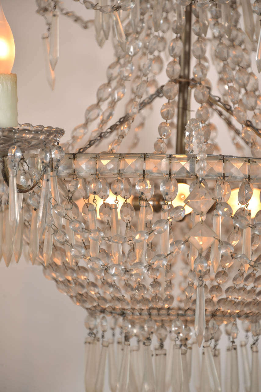 Spanish Seven-Light Crystal Three-Tier Chandelier For Sale