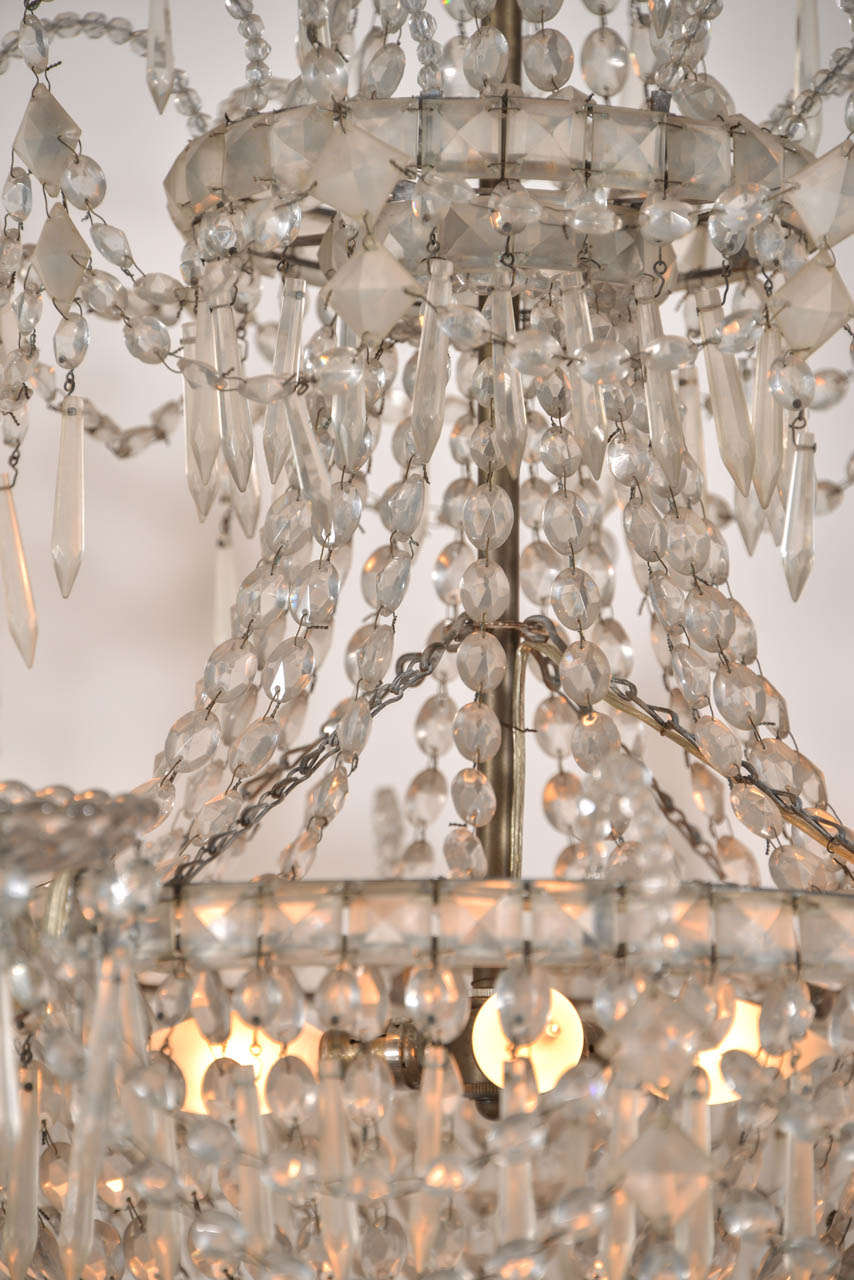 Seven-Light Crystal Three-Tier Chandelier In Fair Condition In Houston, TX