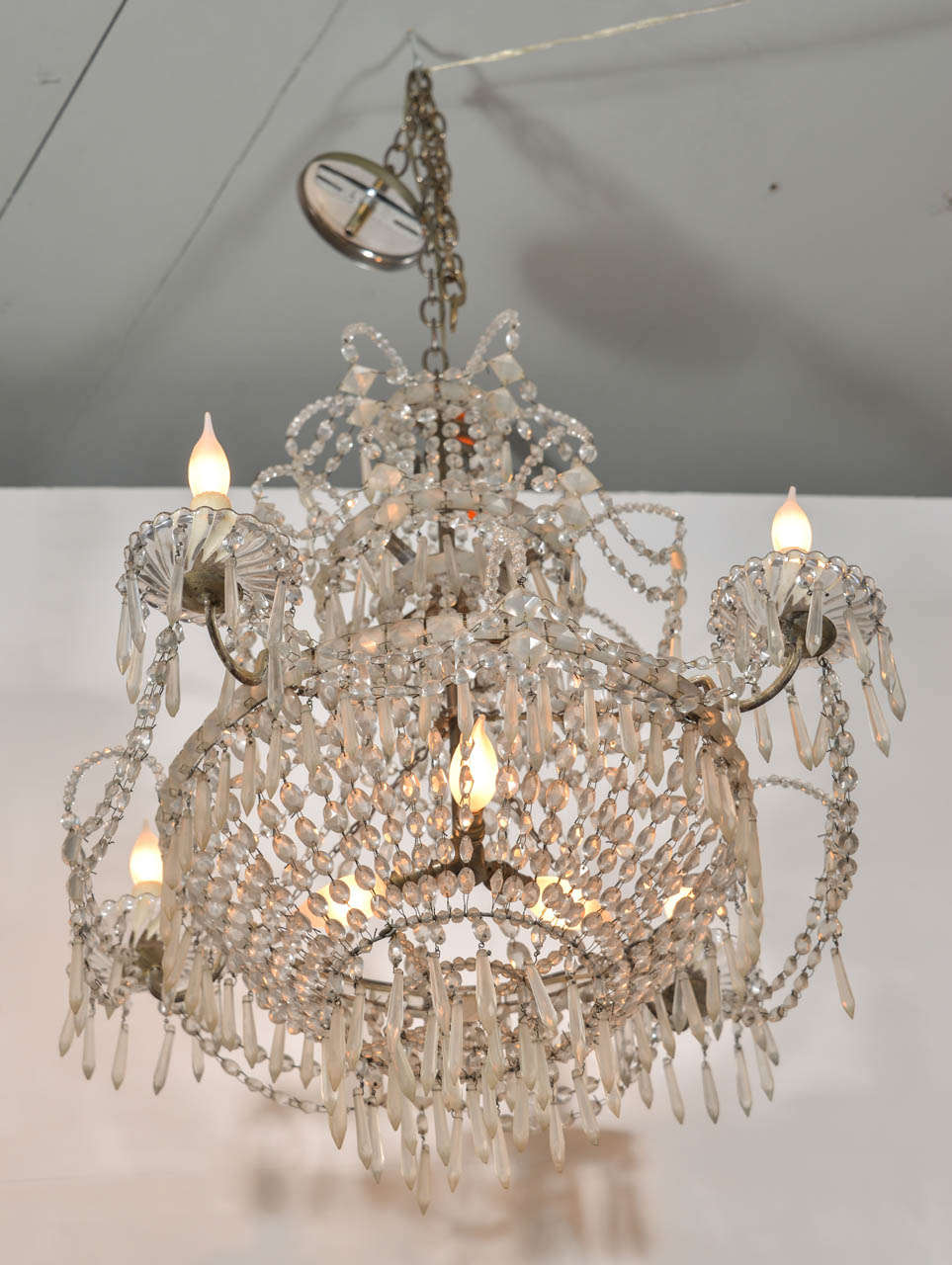 Seven-Light Crystal Three-Tier Chandelier For Sale 1