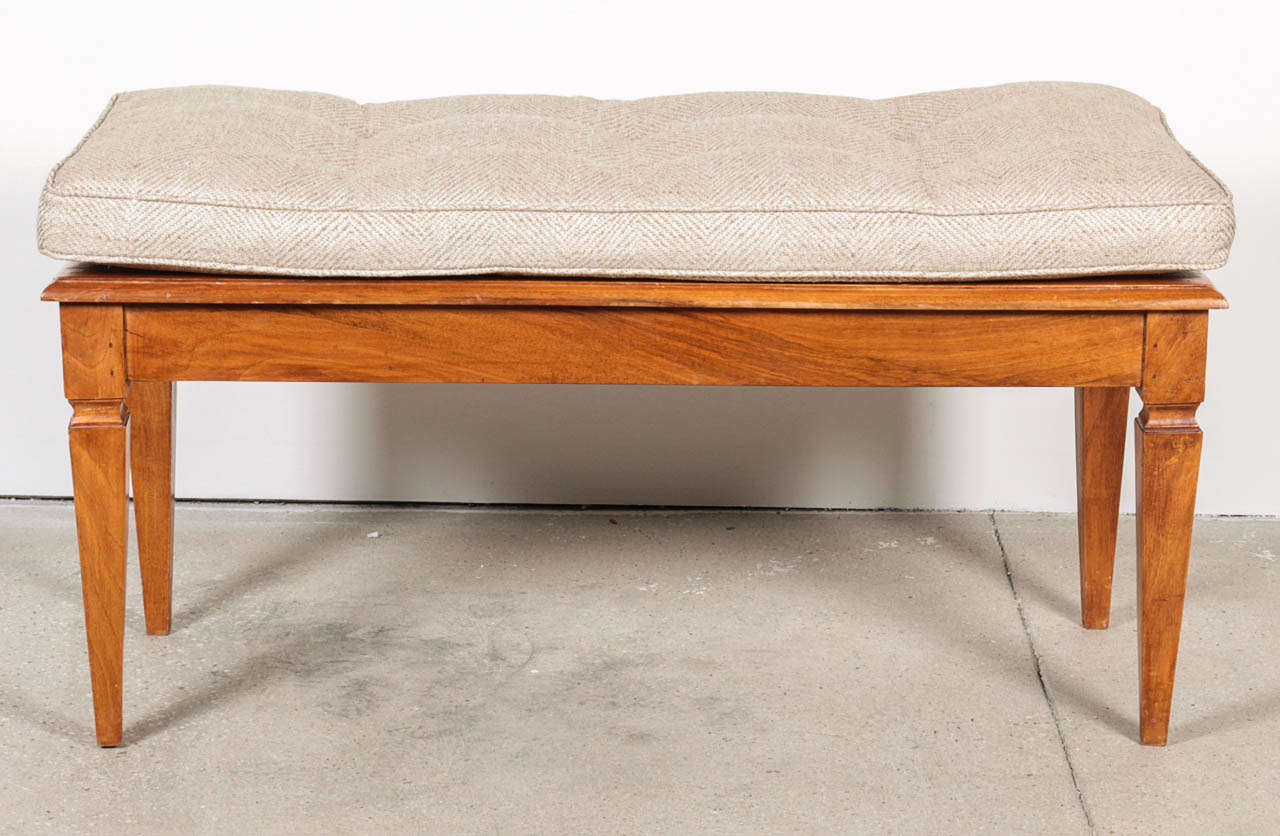 One Walnut Caned Bench with Tufted Cushion In Excellent Condition In New York, NY