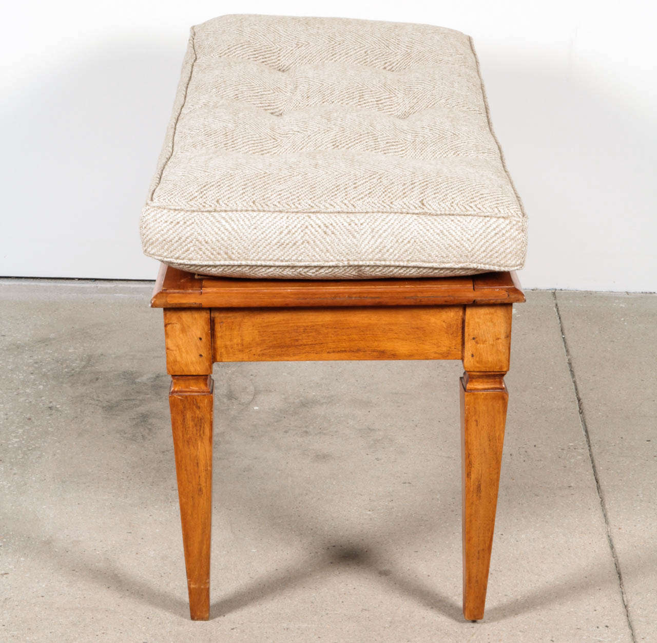 Wood One Walnut Caned Bench with Tufted Cushion