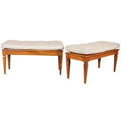 One Walnut Caned Bench with Tufted Cushion