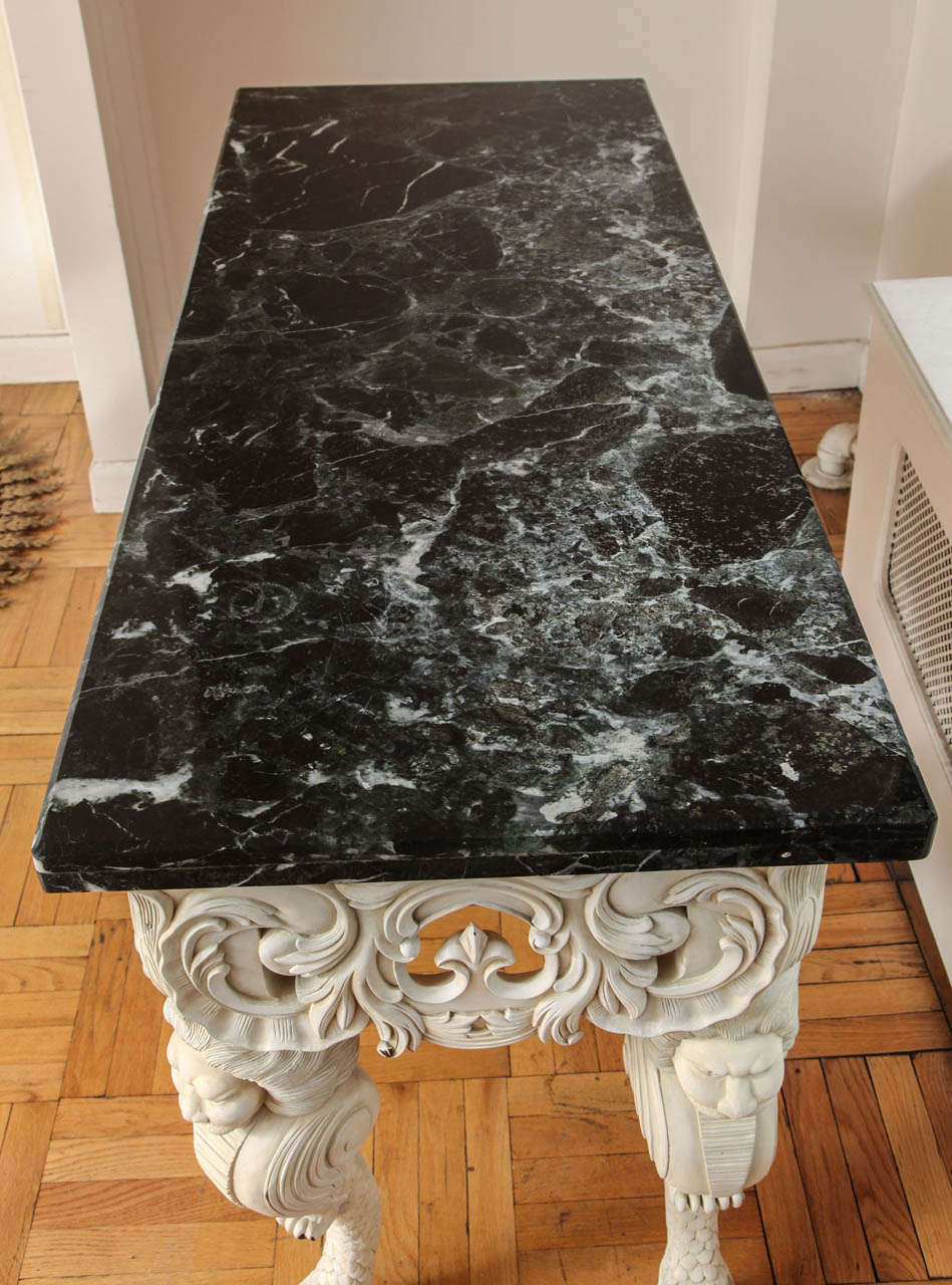 A George II Style Carved and Painted Console Table with Black Marble Top, c. 1940 For Sale 5