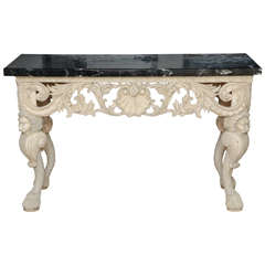 A George II Style Carved and Painted Console Table with Black Marble Top, c. 1940