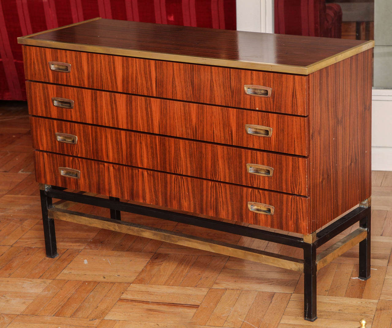 An Italian Mahogany Veneer and Brass Trimmed Chest, Italy, c. 1950