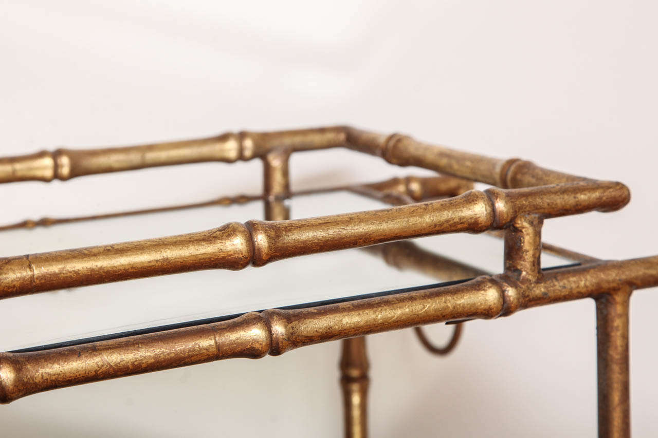 A Pair of Antique Gilt Brass Faux Bamboo Etagere Tables, France, c. 1940 3