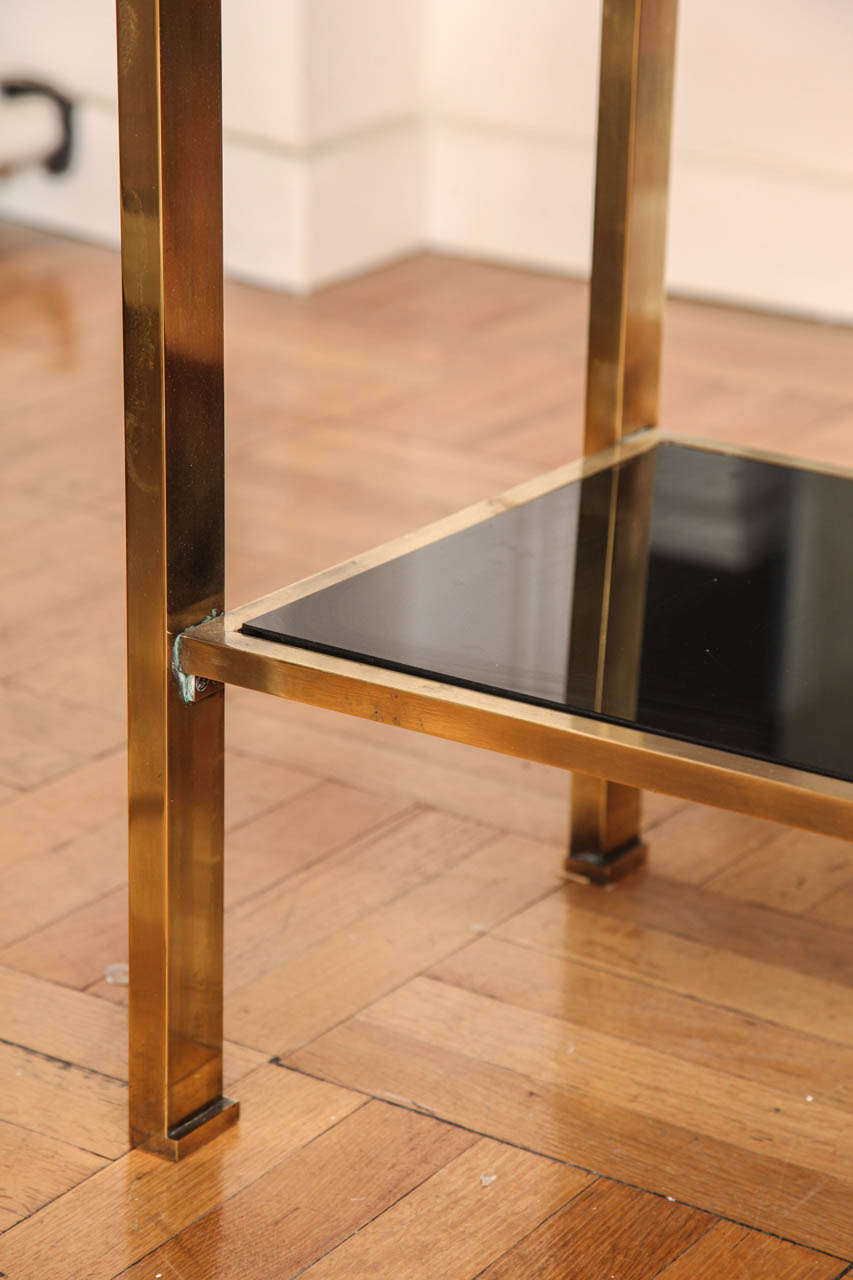 A Two-Tier Brass and Black Glass Console Table, France c. 1970 2