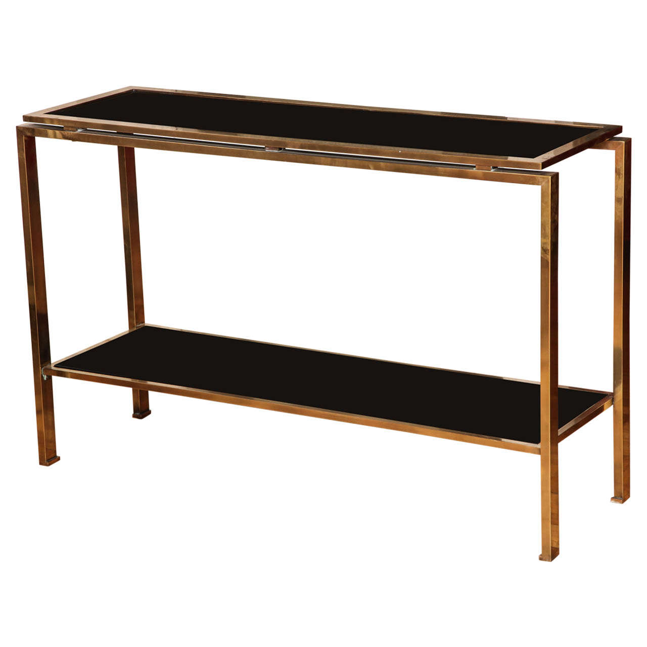 A Two-Tier Brass and Black Glass Console Table, France c. 1970