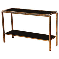 A Two-Tier Brass and Black Glass Console Table, France c. 1970