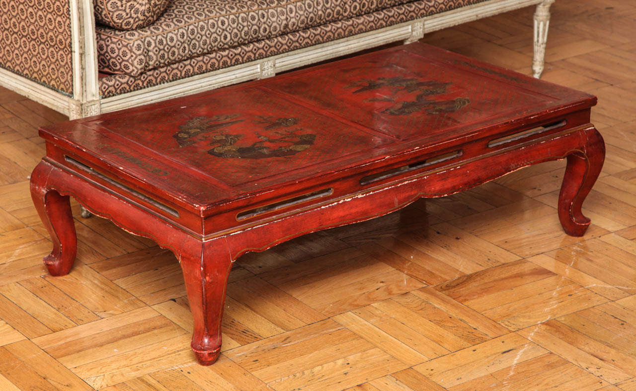 French A Red Lacquer Chinese Low Table, France c. 1920