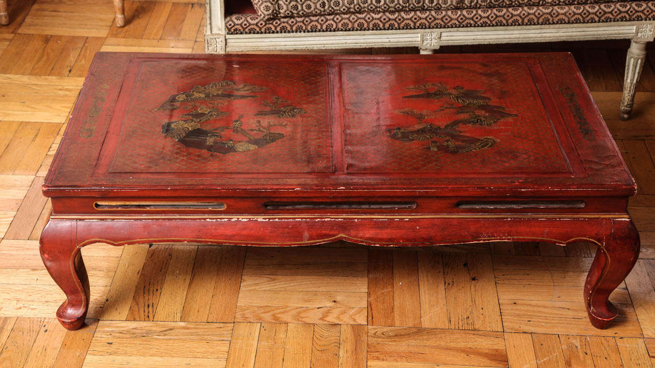 Painted A Red Lacquer Chinese Low Table, France c. 1920
