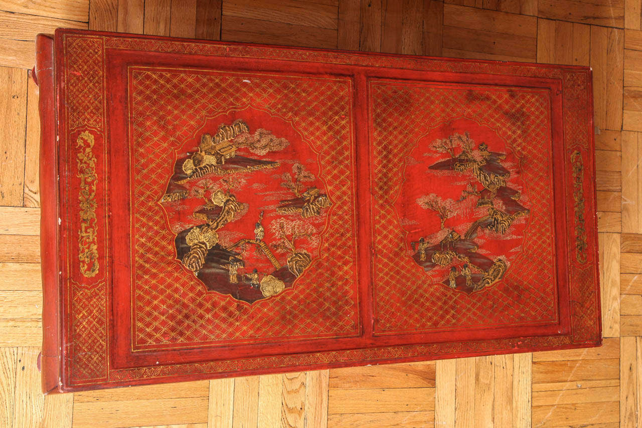 A Red Lacquer Chinese Low Table, France c. 1920 In Good Condition In New York, NY