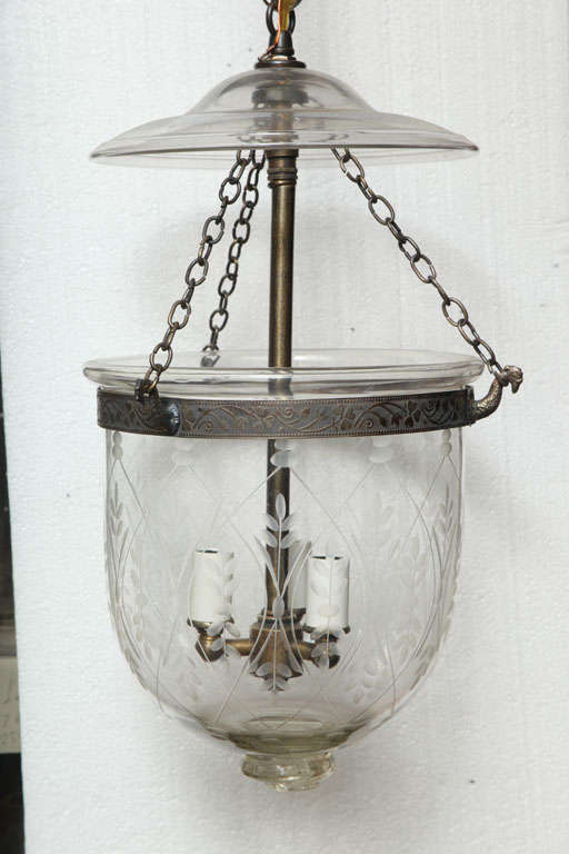 antique glass belljar with wheat etchings