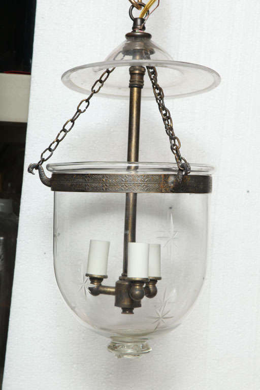 antique glass belljar with star etchings