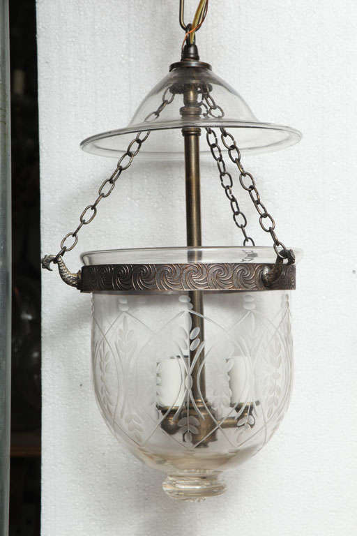 antique glass belljar with wheat etchings