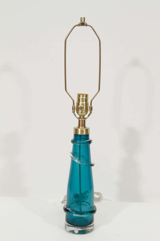 Late 20th Century Pair of Sea Blue Glass Lamps by Carl Fagerlund