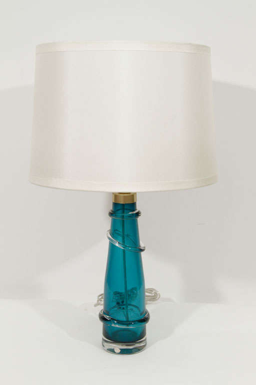 Pair of Sea Blue Glass Lamps by Carl Fagerlund 2
